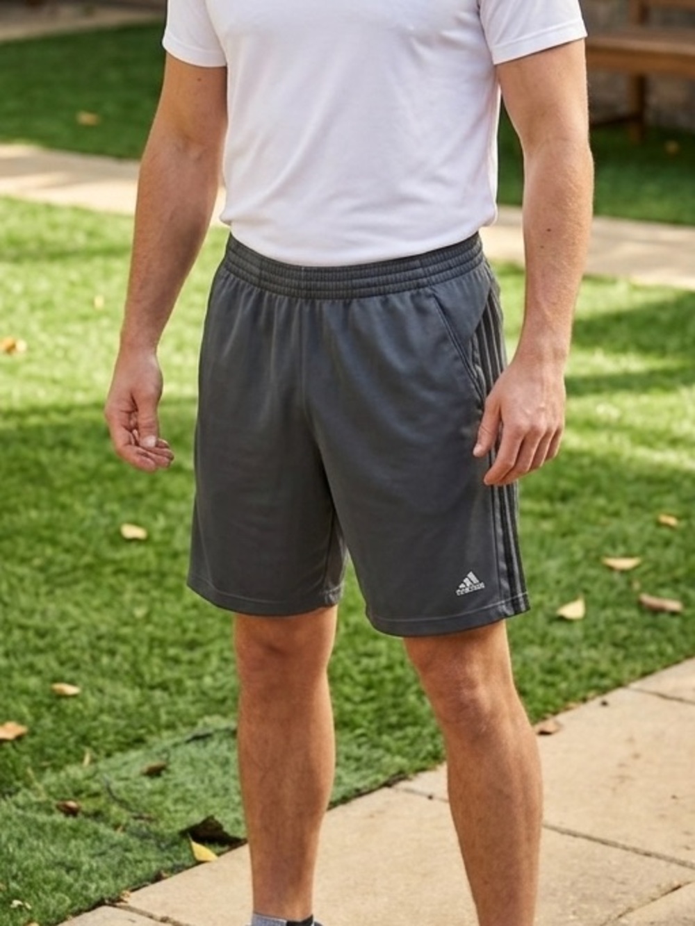 adidas Men's Charcoal Gray Athletic Shorts with Side Stripes